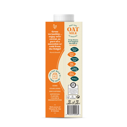truly gluten free oat milk side view of the carton