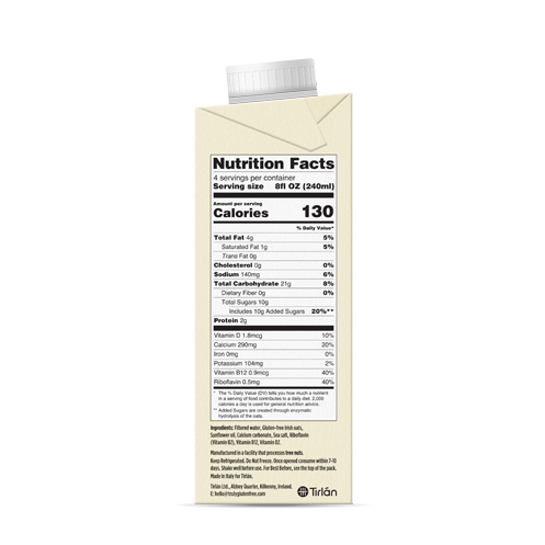 truly gluten free oat milk side view of the carton