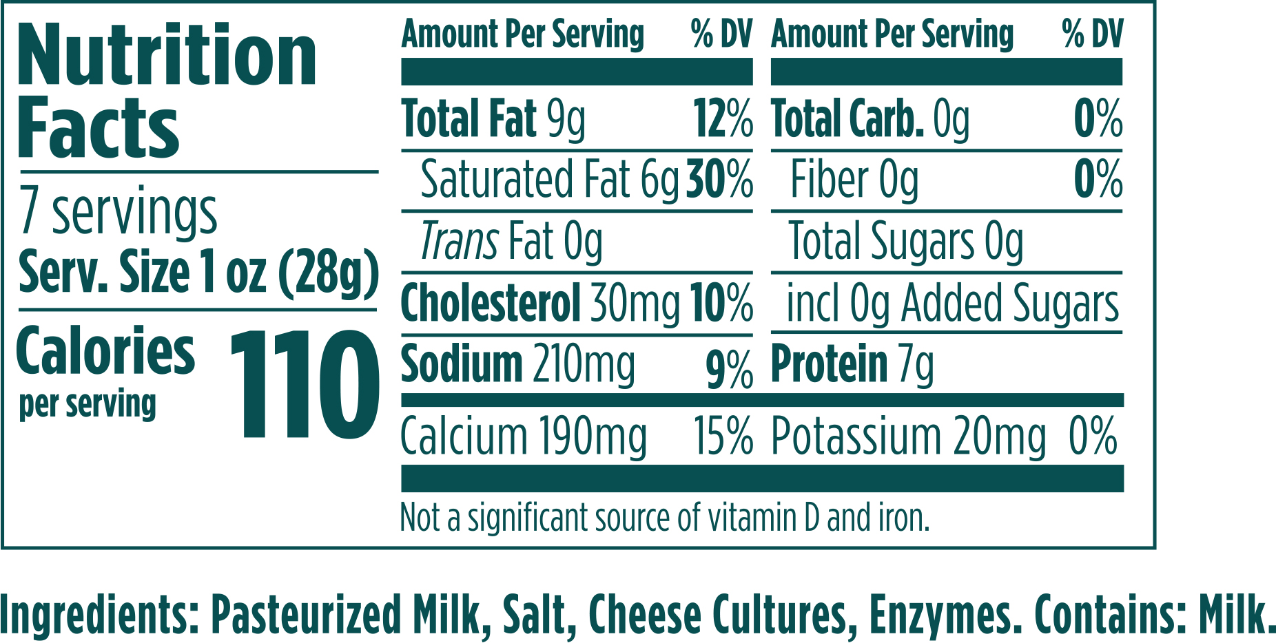 Natural Aged Cheddar Cheese Wedge Nutritional Infomation