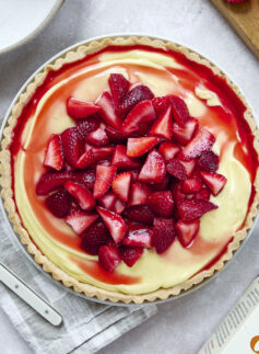 garnished strawberry custard tart