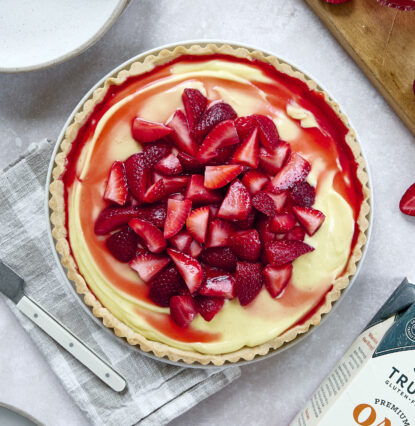 garnished strawberry custard tart