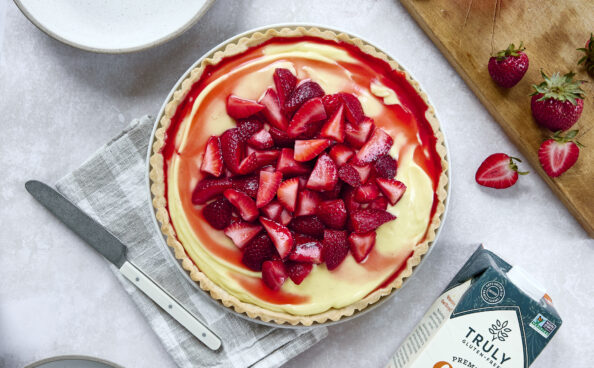 garnished strawberry custard tart