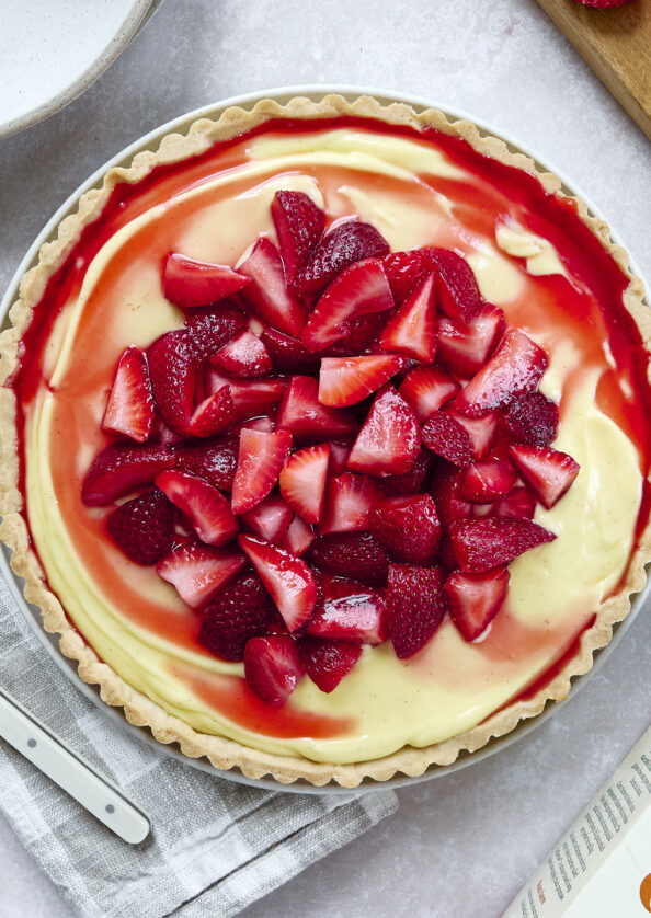 garnished strawberry custard tart