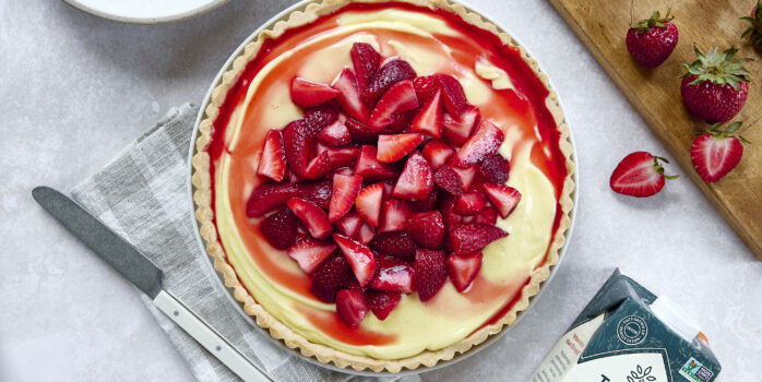 garnished strawberry custard tart