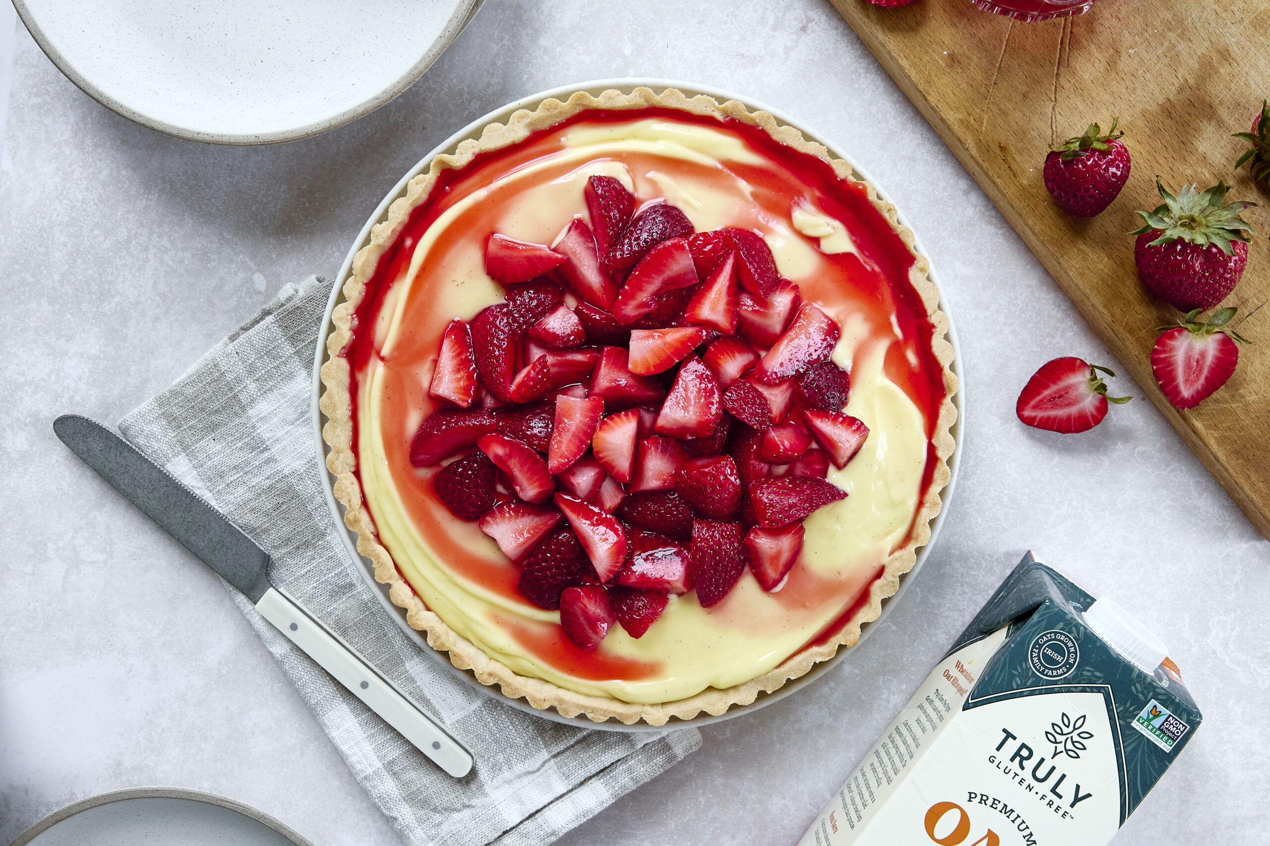 garnished strawberry custard tart