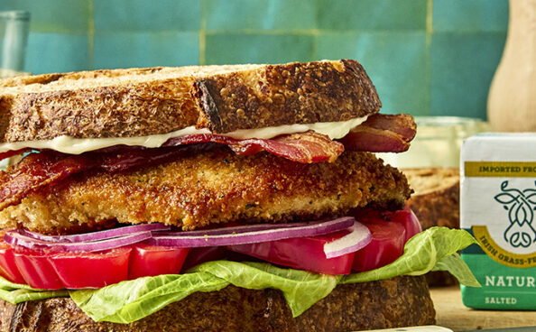 fried chicken sandwich on serving plate